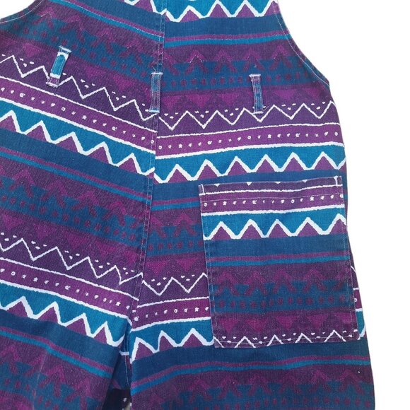 Vintage 90s Aztec Print Shortalls Overalls Womens S Baggy Purple Green Cotton - Picture 9 of 11